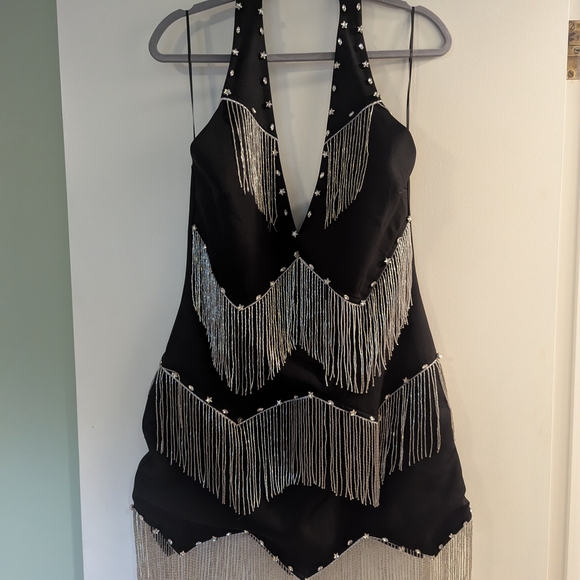 Nasty Gal Dresses & Skirts - Nasty Gal Black Mini Dress with Silver Fringe NWT